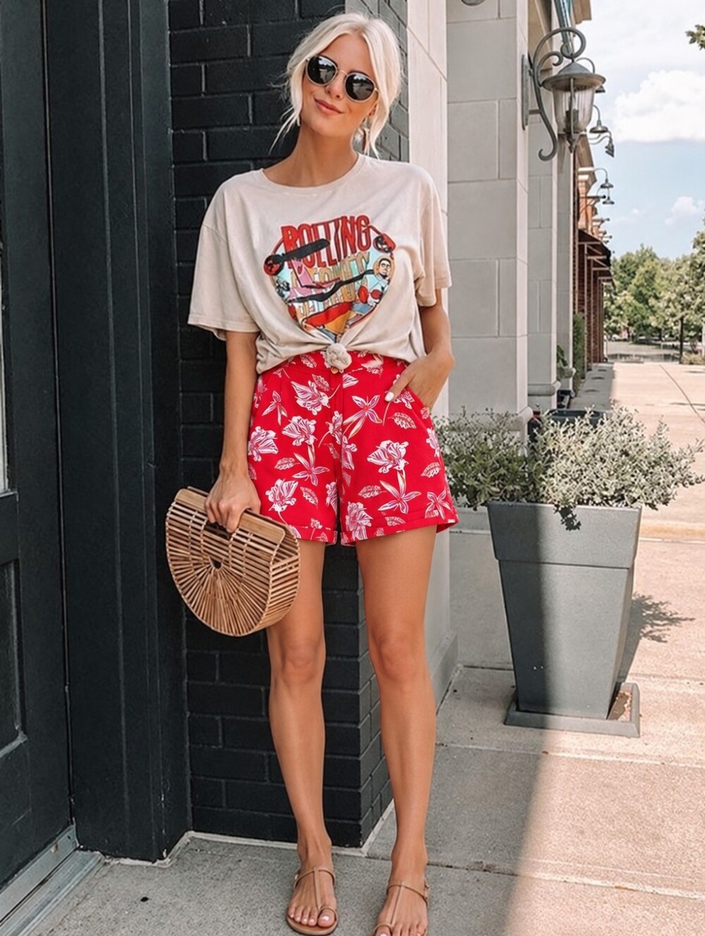 Joie Floral Linen Blend High Rise Shorts Red Pink White Size 10